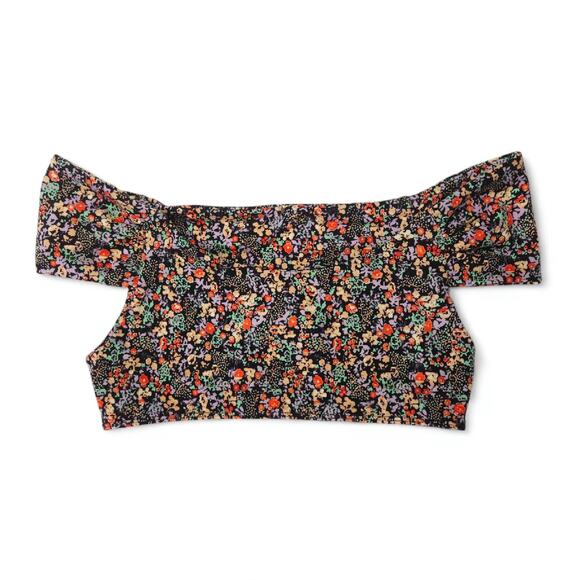 EUC Out From Under Ditsy Floral Micro Crop Top M Black Yellow Boho Festival Chic - Picture 2 of 6